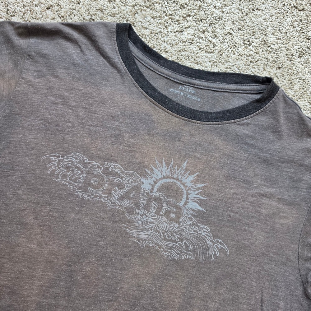 Prana Shirt Mens Small Brown Breathe Sun Wave Ringer T-Shirt Gorpcore Adult